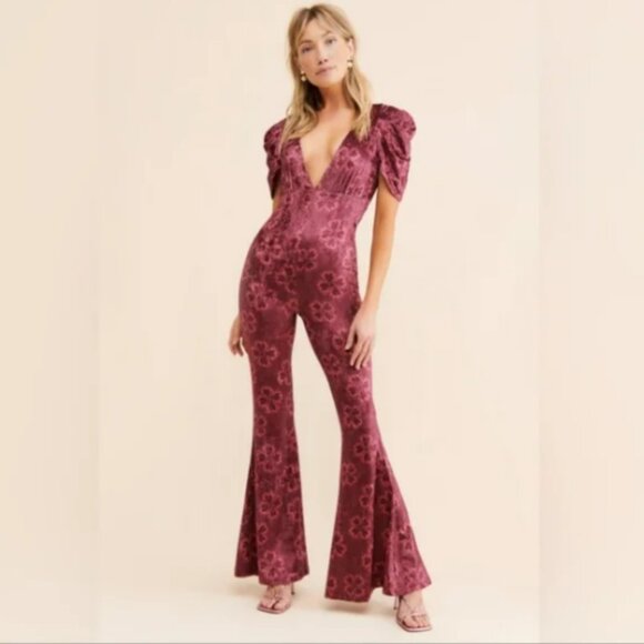 Free People Rosaline velvet floral print Jumpsuit size Medium - Picture 1 of 8